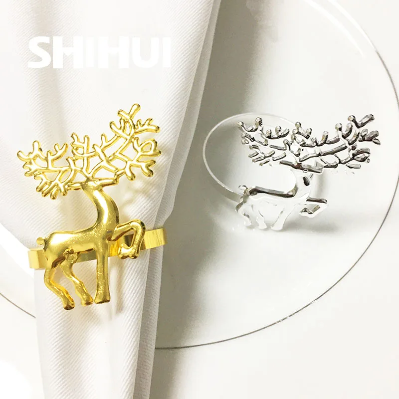 Napkin Rings Holders New Christmas Gold Metal Deer Buckle Novelties Becket For Hotel Wedding Party Event Dining Table Decoration