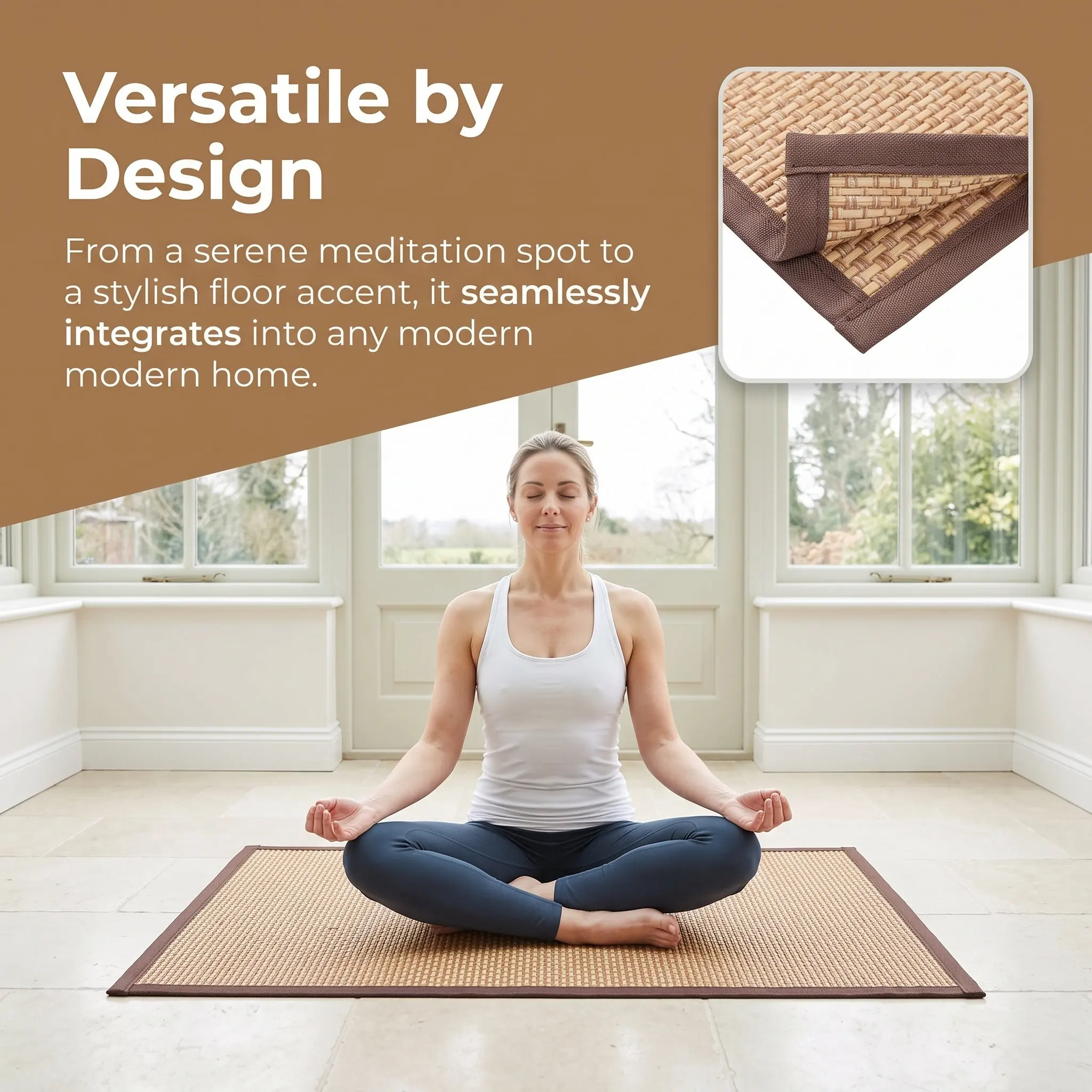 Bamboo Cooling Tatami Seat Cushion Woven Floor Mat Meditation Yoga Cushion Home Living Room Bedroom Balcony 60x40cm