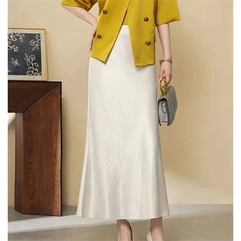 خلات الساتان مزاجه عالية الخصر التنانير الصيف جديد إمرأة طويل حورية البحر تنورة طويلة الراقية أنيقة ضئيلة ماكسي ذيل السمكة التنانير