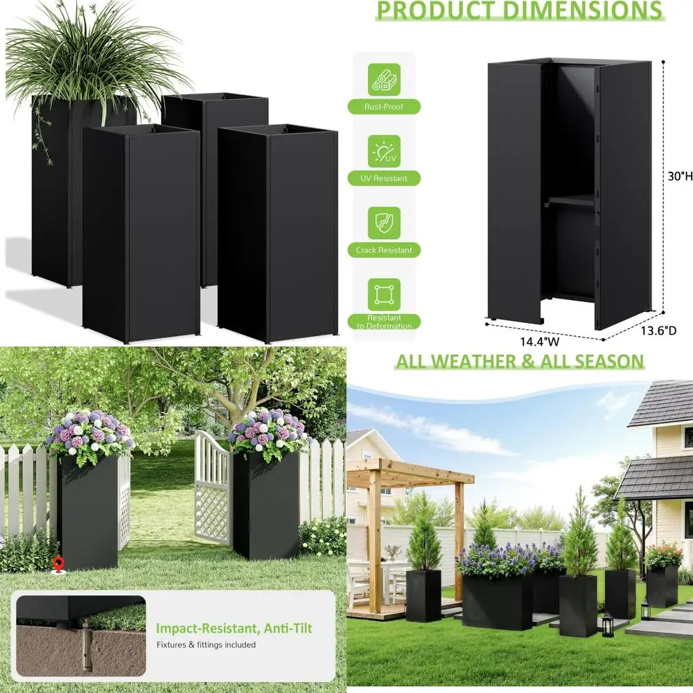 

Outdoor Tall Planters Set of 4 - 30 High, 14.4 Wide, 13.6 Deep, All-Weather Resistant, Anti-Dumping Kit Included for Patio/Porch