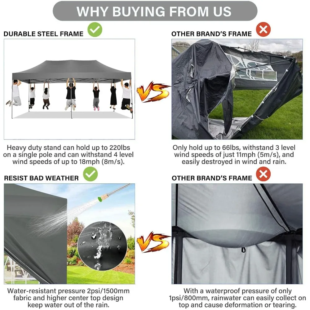 10x20 Pop Up Canopy With 6 Sidewall 10x10 Canopy Tent Camping Gazebo Parasol Canopies for Outdoor Furniture Garden Terrace Tents