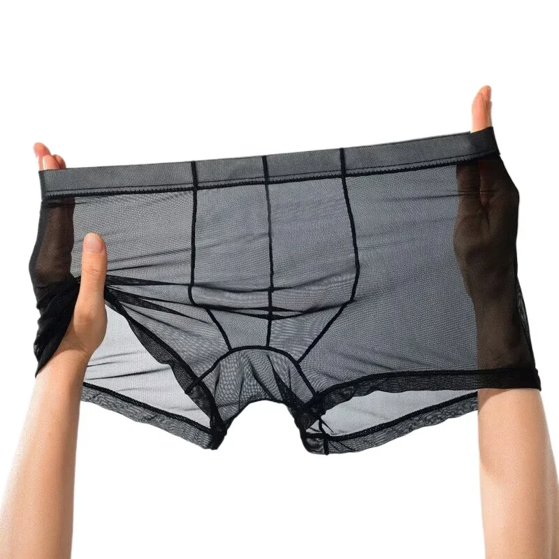 Men's Transparent Ice Silk Boxers Low Waist Bulge Enhancing See Through Sexy Briefs Underwear Lingerie Intimates