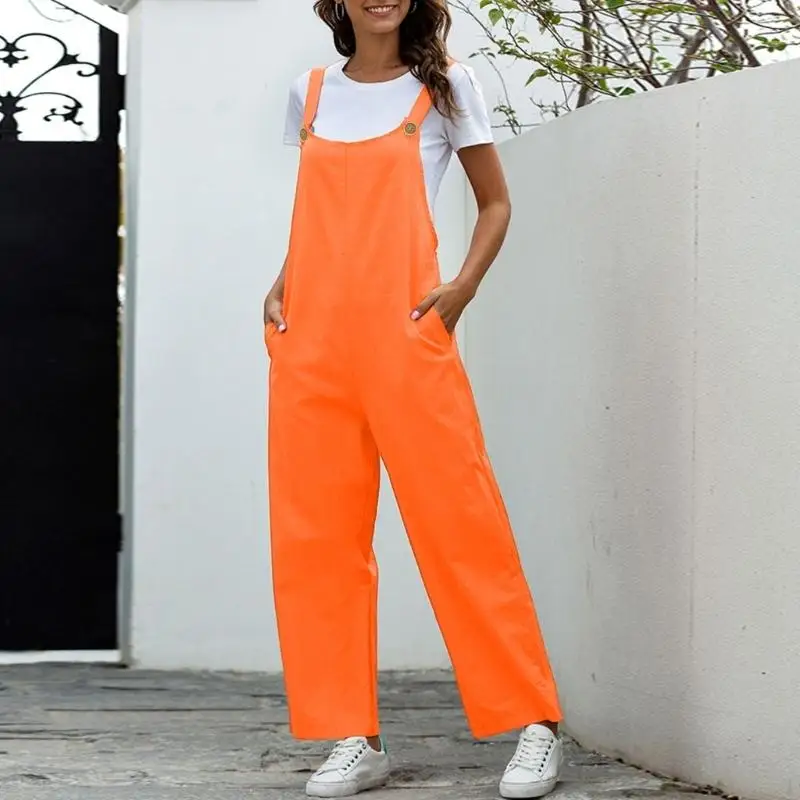 Casual Women's Overalls With Adjustable Straps Comfortable Loose Wide Leg Design