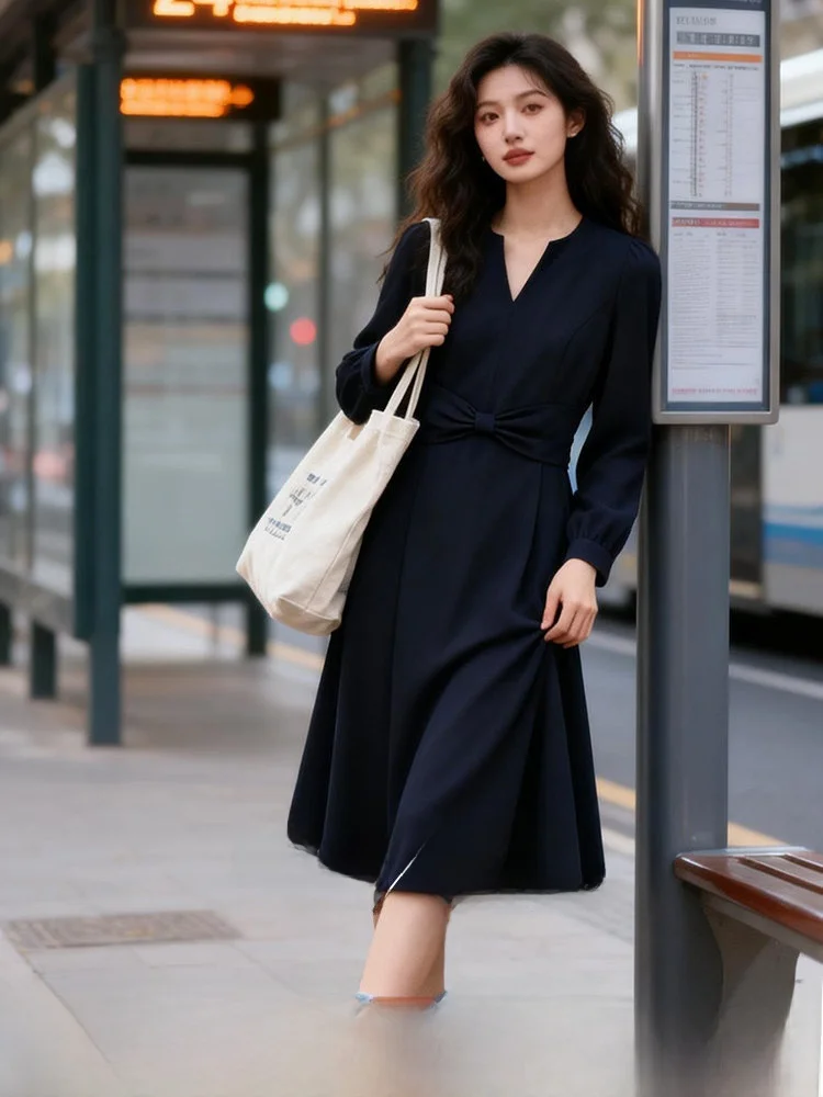 

Slimming Long Sve Dr High Waist A-Line Skirt Korean Sle Commute Faion plus Size Spring New Arrival Casual Dr