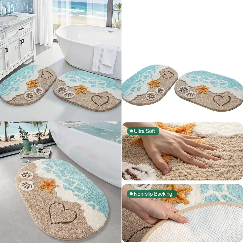 

Ocean-Themed Non-Slip Bath Rug Set, Ultra Soft, Washable, Absorbent, Quick-Drying, 22x34