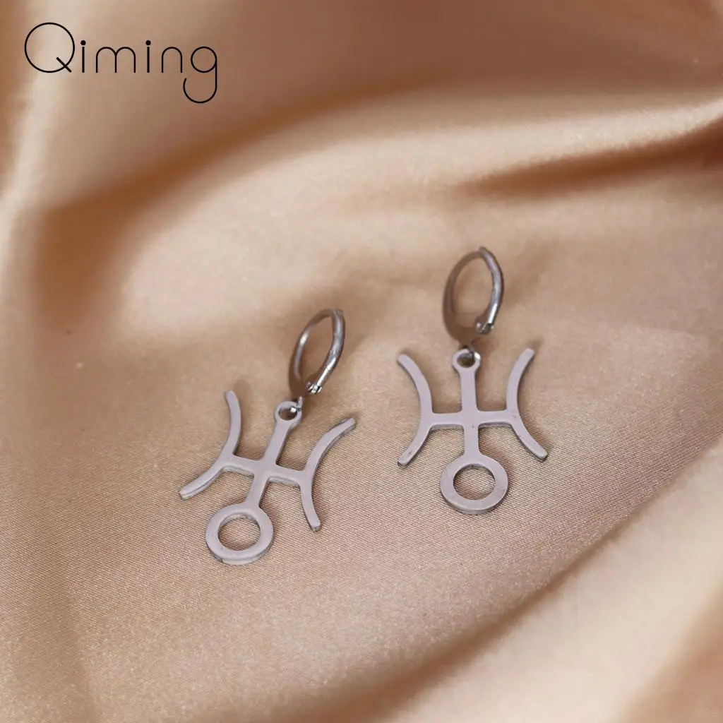 Stainless Steel Geometric Uranus Hoop Earrings For Women Spiritual Vintage Earrings Minimalist Gift