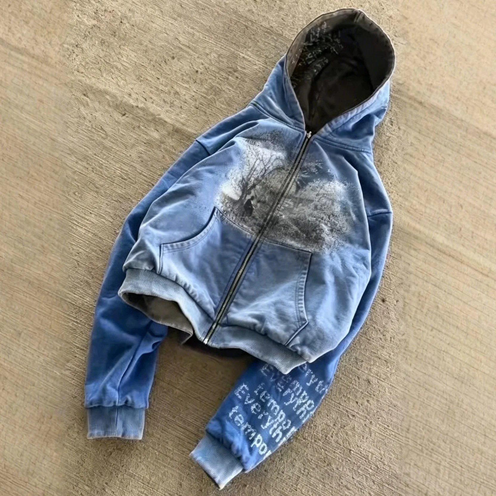 American high street style hoodie, vintage washed for old, double-sided color matching design, Autumn/Winter street fashion new