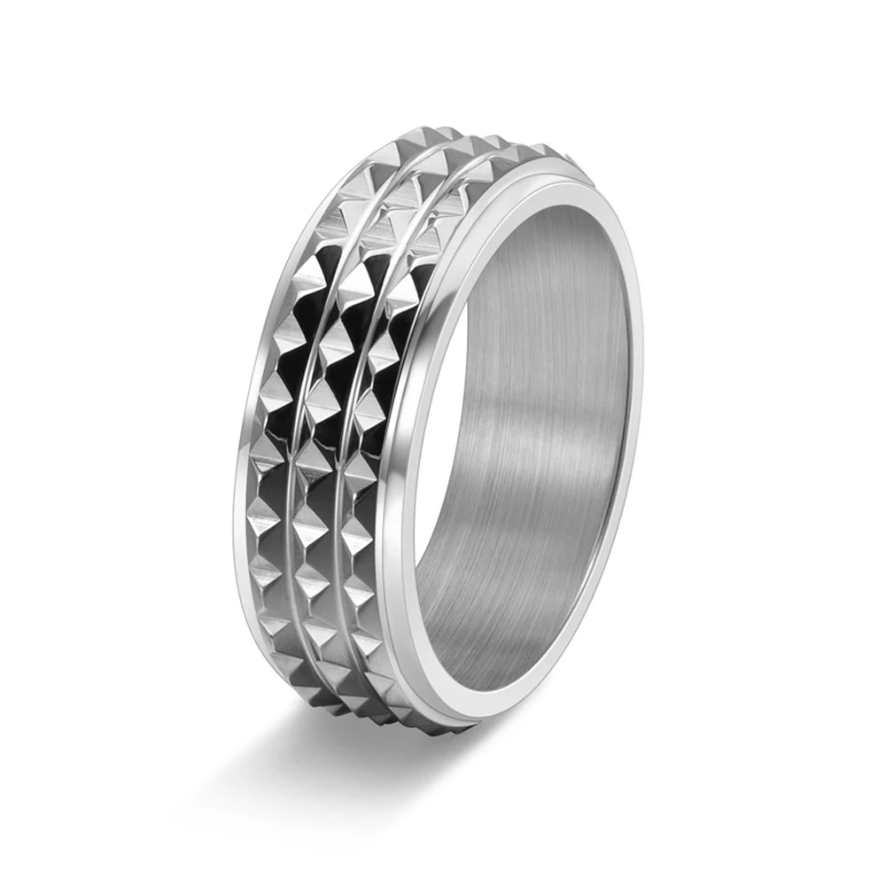 Herren-Ring, 8 mm, drehbar, Pyramide, Titanstahl, verstellbarer Spinner, Stressabbau, Schmuck, lässig, modisch, Geschenk für Ihn