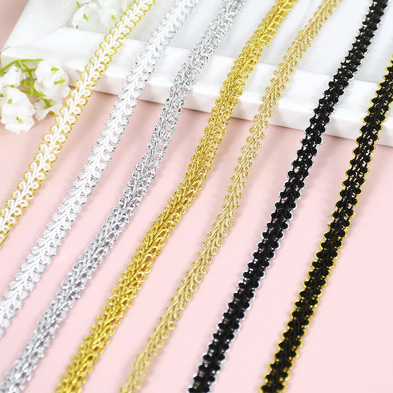 5Meter 8/10mm Black Gold Silver Thread Centipede Braided Lace Ribbon Trim Curve Fabric for Wedding Craft DIY Sewing Accessories