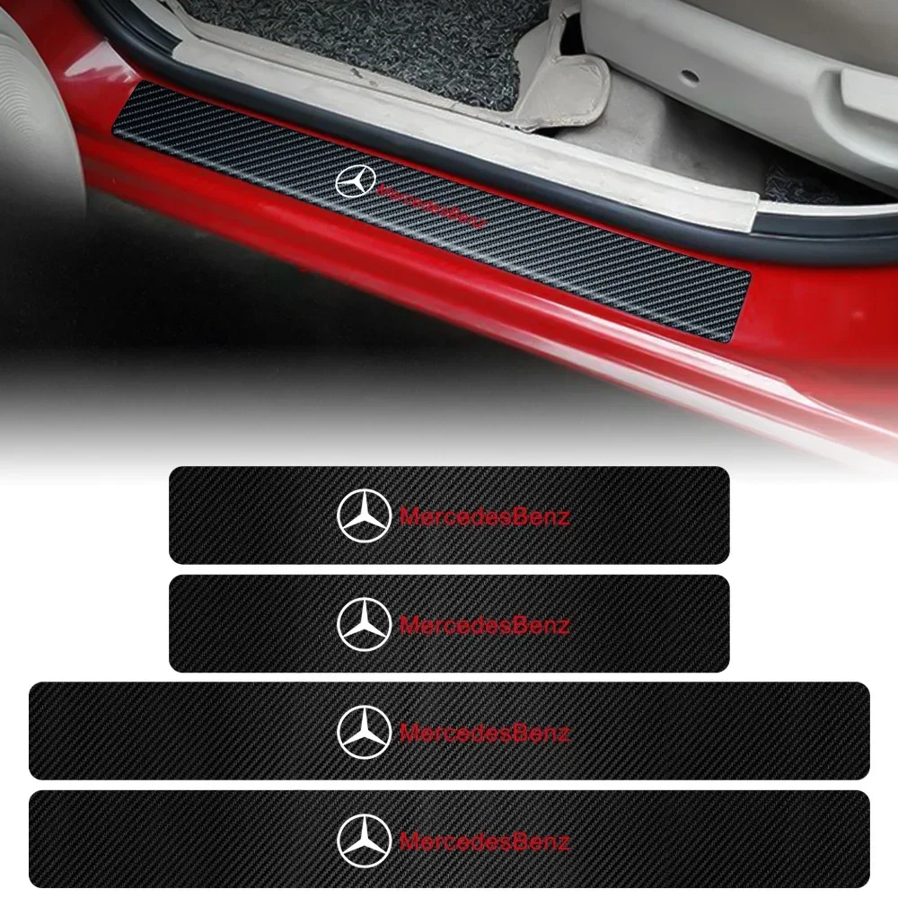 4PCS Carbon Fiber Car Door Sill Threshold Protector Stickers Decor For Mercedes Benz AMG W124 W202 W203 W204 W210 W211 W212 W220 