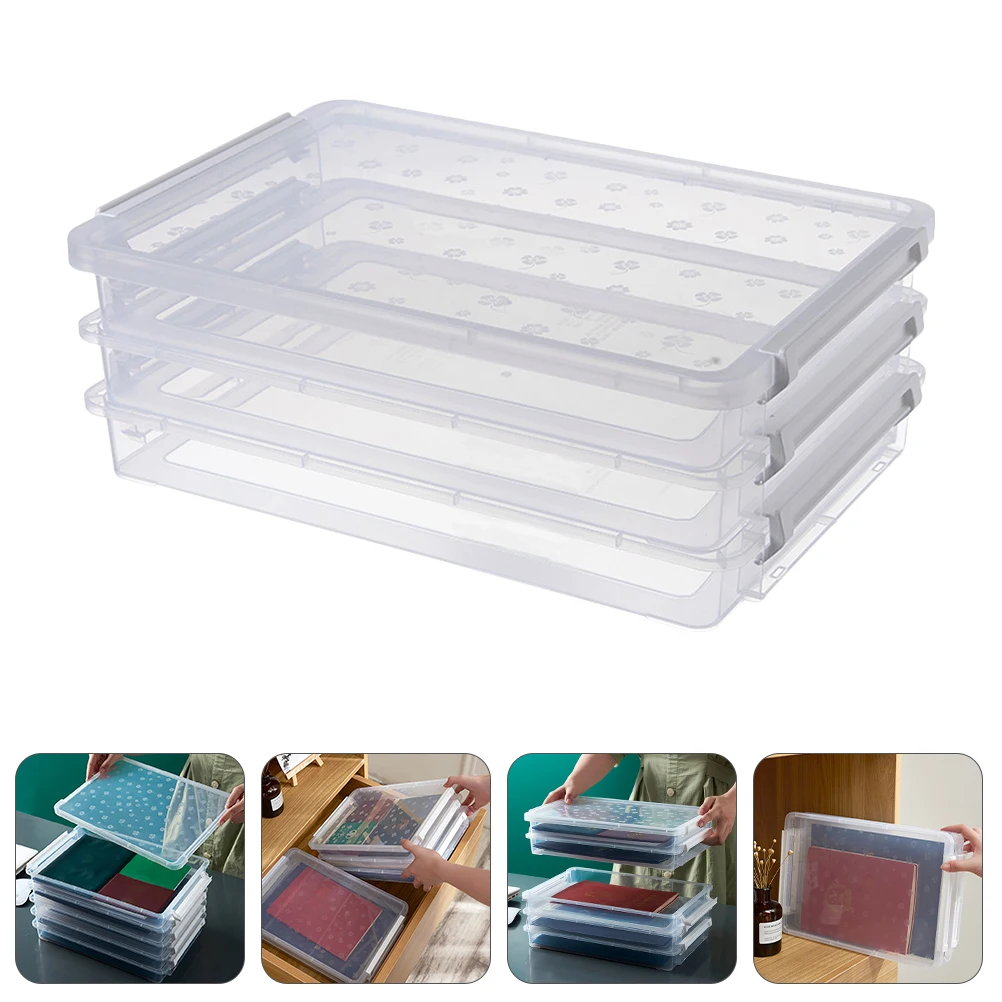 

A4 Transparent Case Storage Box Paper Clear Document Holder Boxes with Lids Tray