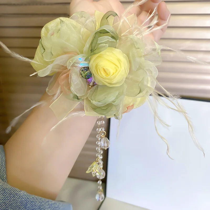 

New Chinese Style Flower Headband Hair Bands Ponytail Hair Ties with Crystal Tassel Daily Hair Ring Accessories and Headwear