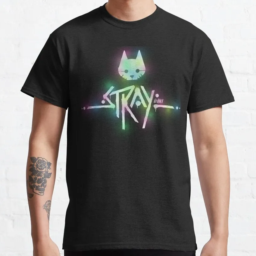 Stray Video Game Cat Graphic T‑Shirt 40503 Cotton Short Sleeve Tees Cyberpunk Stray Cat Print Casual Streetwear Gamer Fan Tops