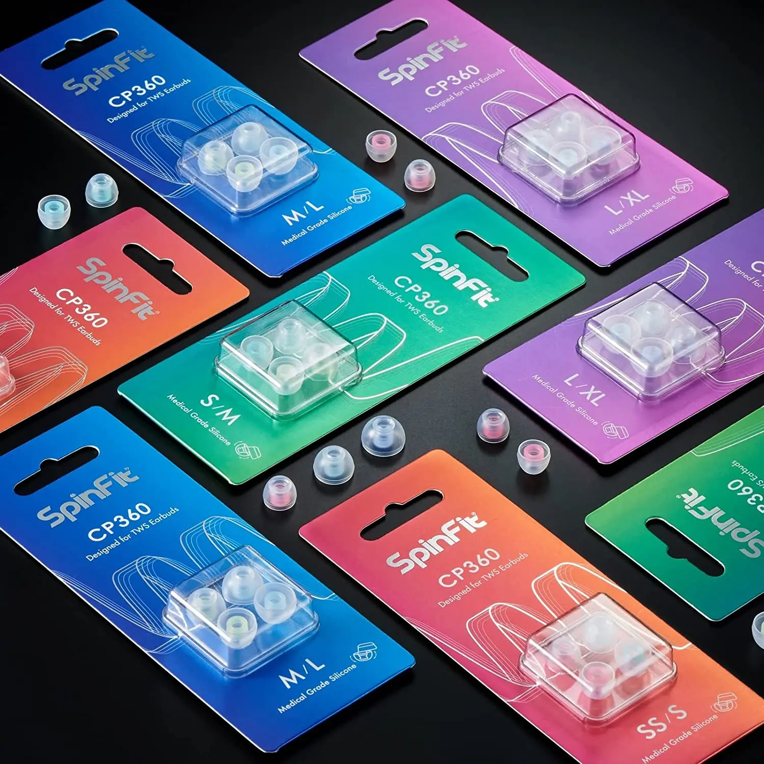 SpinFit CP360 หูฟังซิลิโคนสําหรับหูฟังบลูทูธไร้สาย True 1 การ์ด/2 คู่รวมสองขนาด (เล็ก/เล็กพิเศษ)