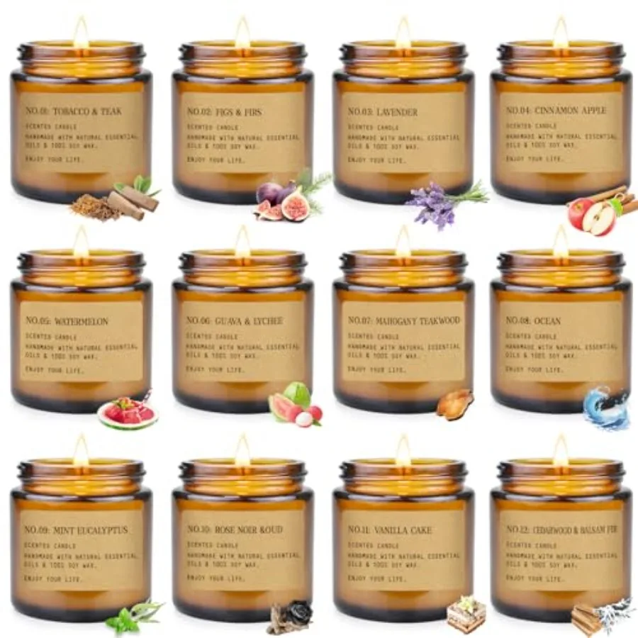 

12 Pack Aromatherapy Candles for Home Scented Aromatherapy Jar Candle Gifts for Women Natural Soy Wax Amber Candle Set Scented