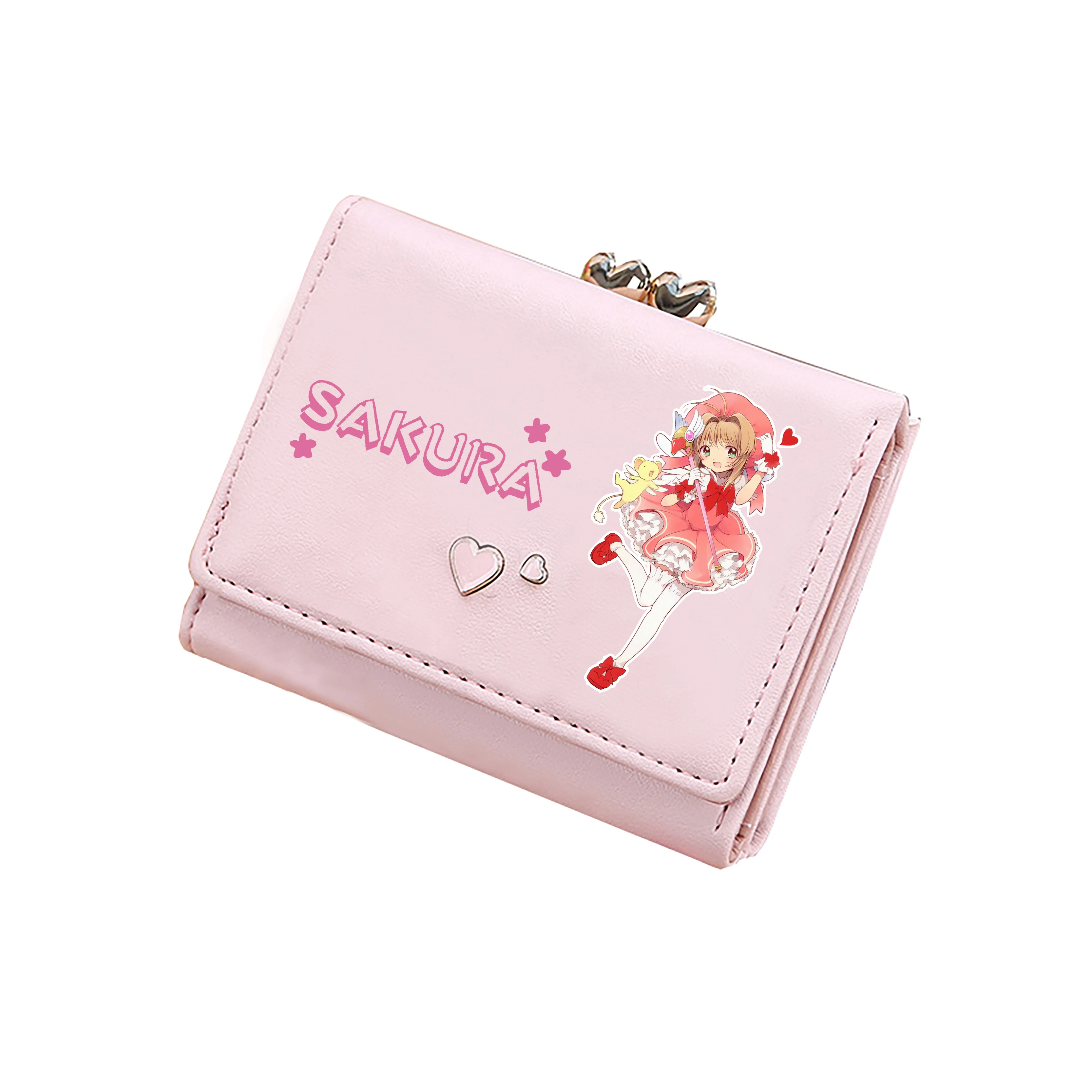 Anime Card Captor SAKURA Kawaii portafogli corti ragazze Pink ID Card titolari Pu Leather Coins borse Cartoon Money Clutch Bags