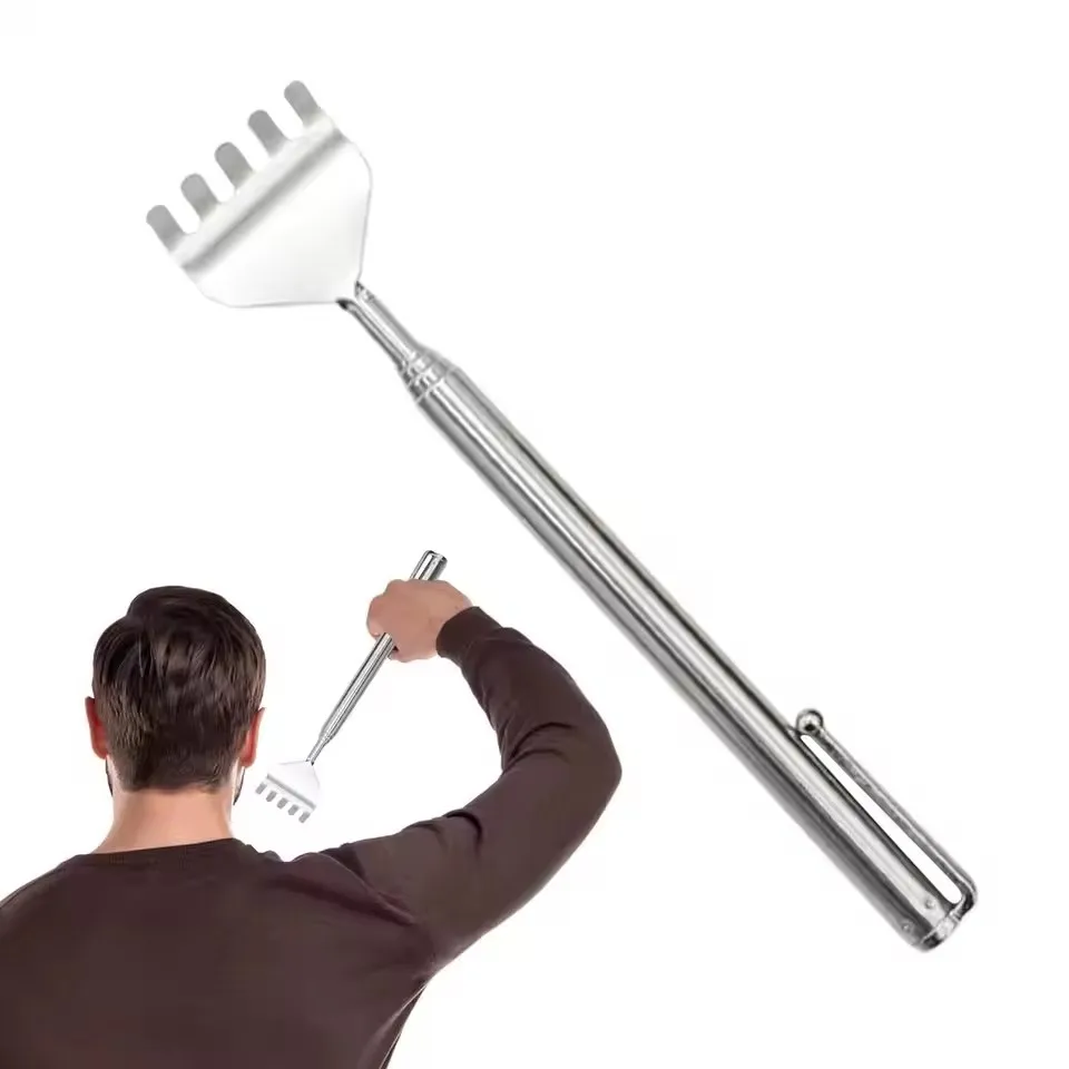 Practical Telescopic Pocket Scratching Massage Kit Stainless Steel Scratcher Handy Pen Clip Back Scratcher Relax Back Massager