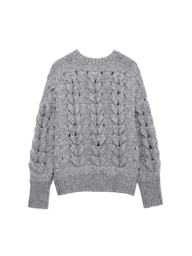 

2024 New Women Autumn And Winter Knitted Sweater Retro Long Sleeved Round Neck Ladies Top Female Fashion Pullover