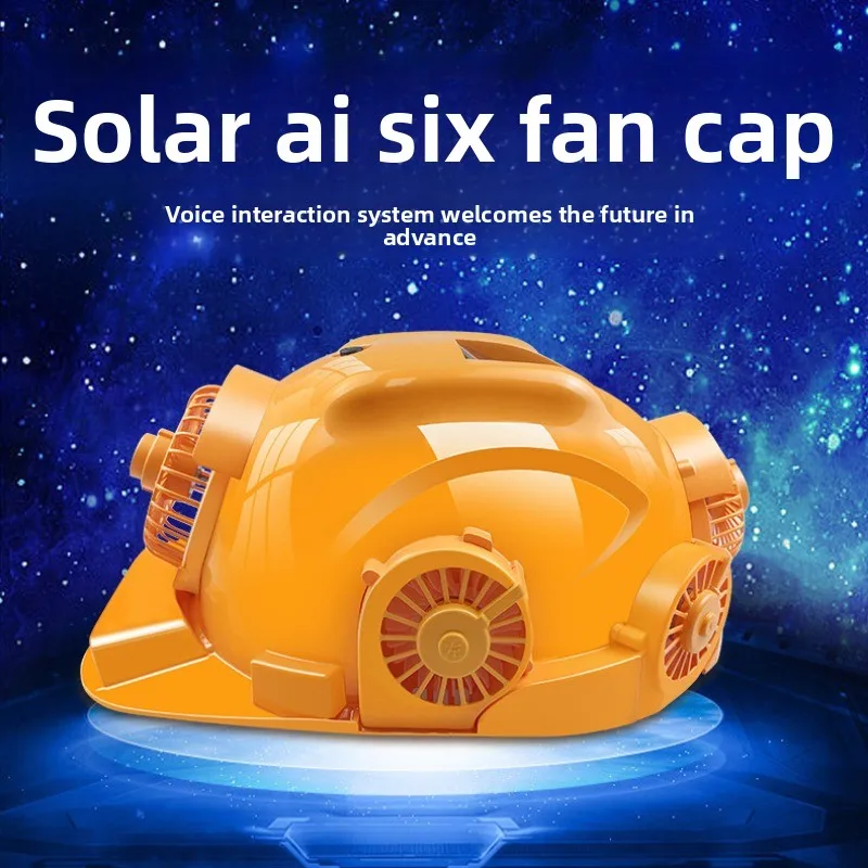 

Six Fan Cap Solar Voice Control Dual Power Supply Summer Air Conditioner with Bluetooth Anti-smash Helmet