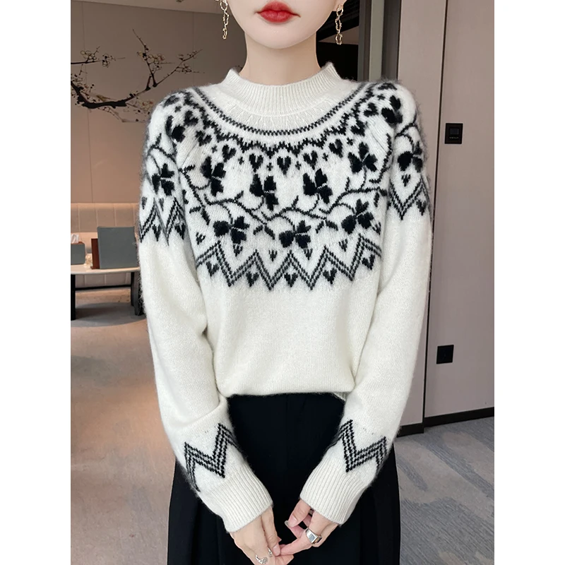 

Женский свитер из 100% мериносовой шерсти, роскошный модный пуловер с круглым вырезом, трикотаж, плотный осенне-зимний кашемировый повседневный топ из ткани