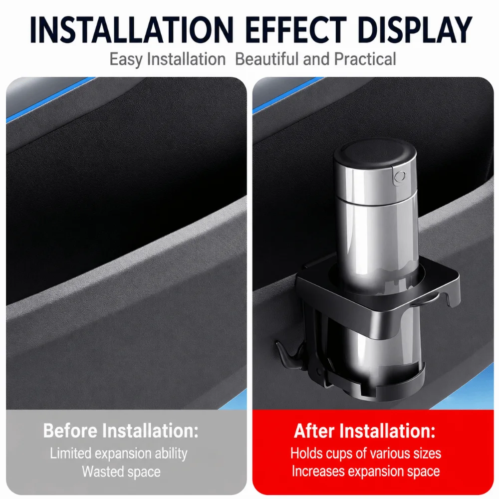 Compact Foldable Car Cup Holder Anti Vibration One Hand Access Car Drink Holder ABS Space Saving Car Storage Hook Car Interior