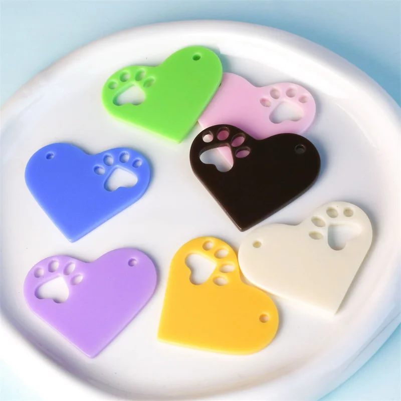 

New style 50pcs/lot 34mm color print cartoon hearts shape acrylic beads diy jewelry garment pendant accessory