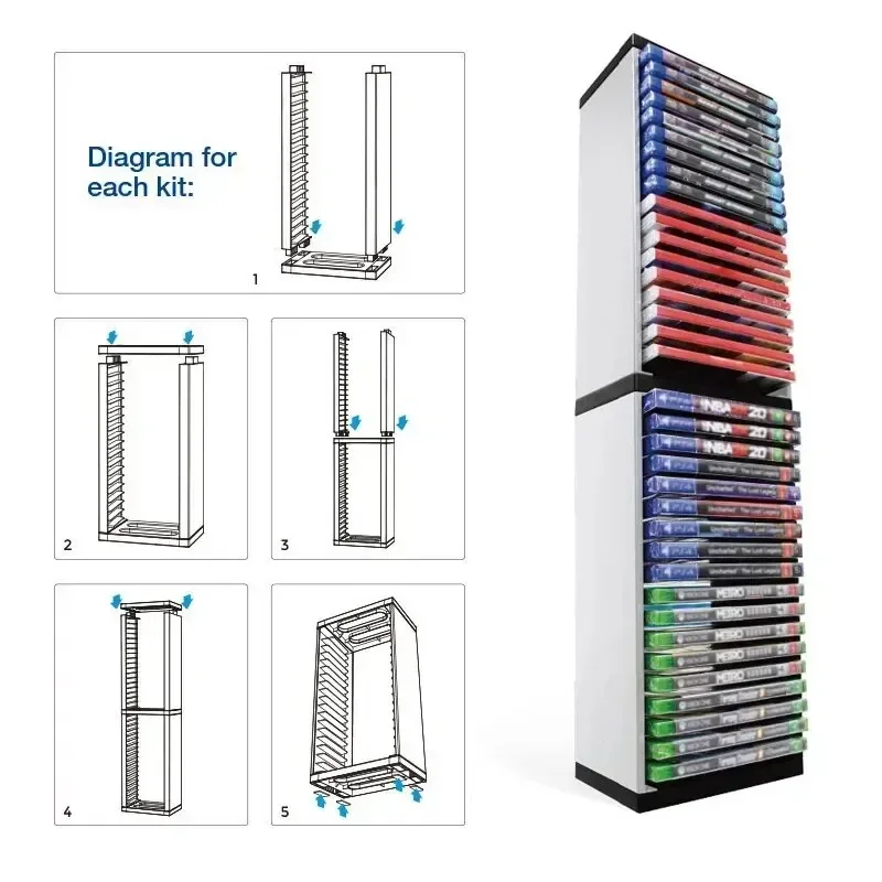 DATA FROG Game Disc Storage Tower For PS5 PS4 Xbox Series X S Video Game Disc Organizer Stand Holder