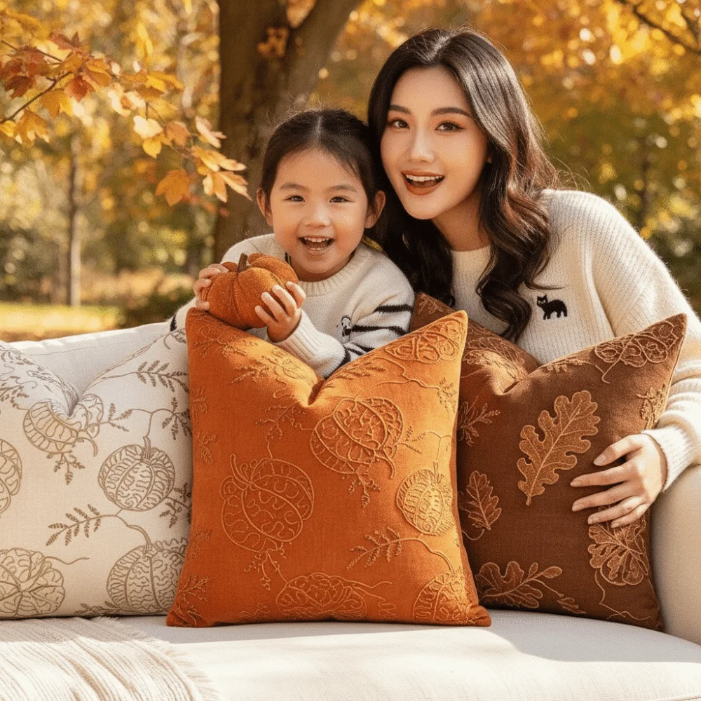 Soft Plush Pillow Case Cute Embroidery Square Shape Cushion Cover Warm Texture Hidden Zipper Throw Pillows Shell Bed Accent
