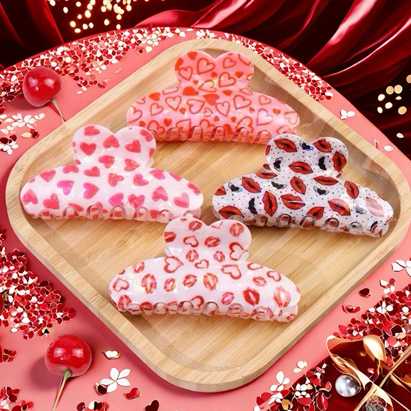 

Fashion Hair Clips For Women Girls Sweet Shark Clip Versatile Hair Clips Heart Pattern Non-Slip Hair Clips Valentine Day Gifts