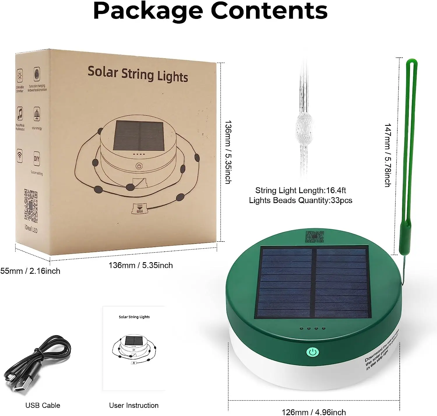 Solar String Lights Outdoor Smart APP Control Camping Rechargeable Waterproof Emergency RGB Tent Solar Garland Garden Lights