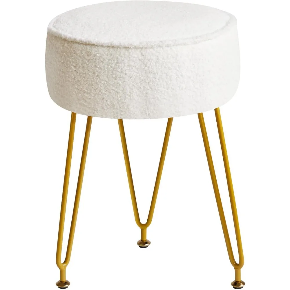 

Soft Velvet Round Ottoman Stool for Vanity Living Room Bedroom White
