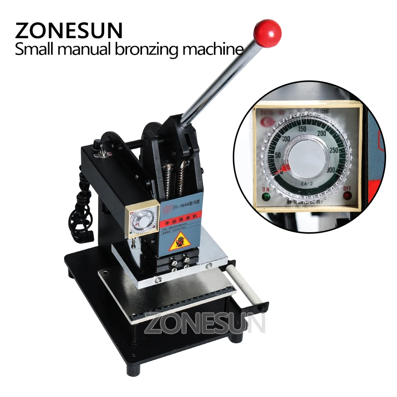 ZONESUN Manual Hot Foil Stamping Machine Leather Embossing Heat Press Machine Custom Logo Branding Iron for Wood Paper PVC Card