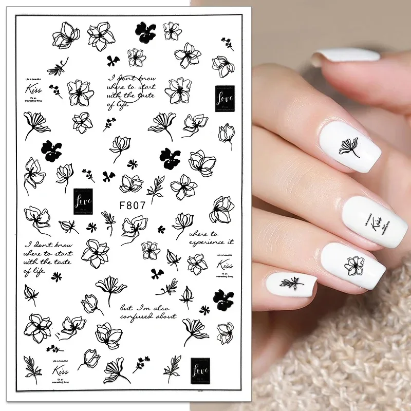 Single spring flower leaf line nail sticker, easy to apply for nail decoration DIY, gifts, party and wedding makeup styling