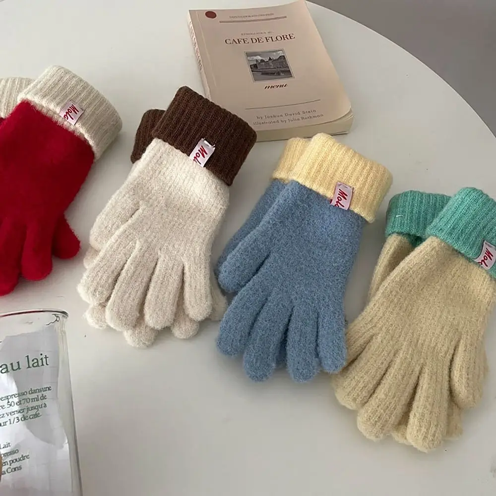 Knitted Wool Finger Gloves Dopamine Color Color Contrast Glove Bracers Korean Style Thicken Hand Warmer For Woman Winter Warm