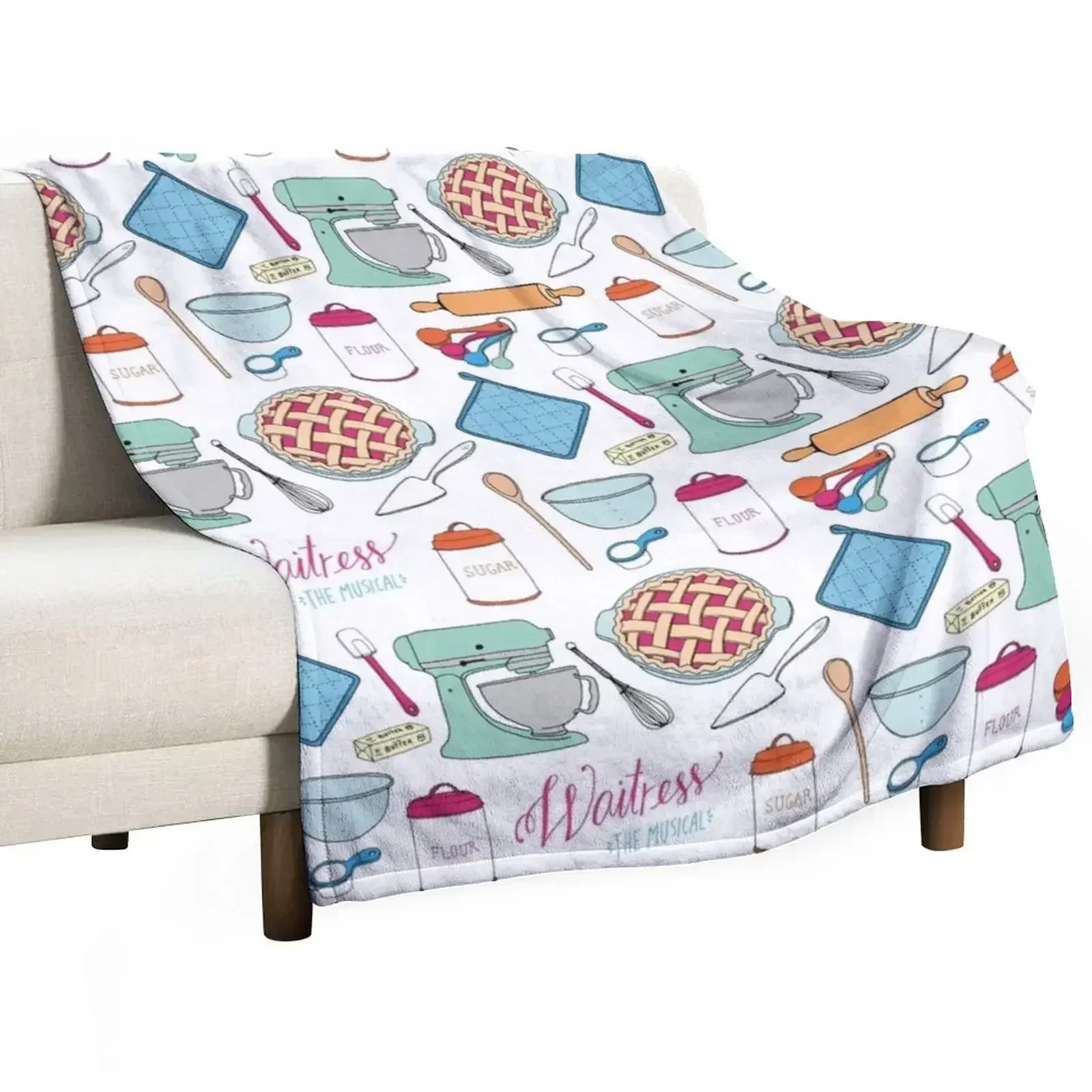 Waitress the Musical cherry pie print, mixer, sugar, butter, flour - Broadway, West End Throw Blanket Luxury St Blankets