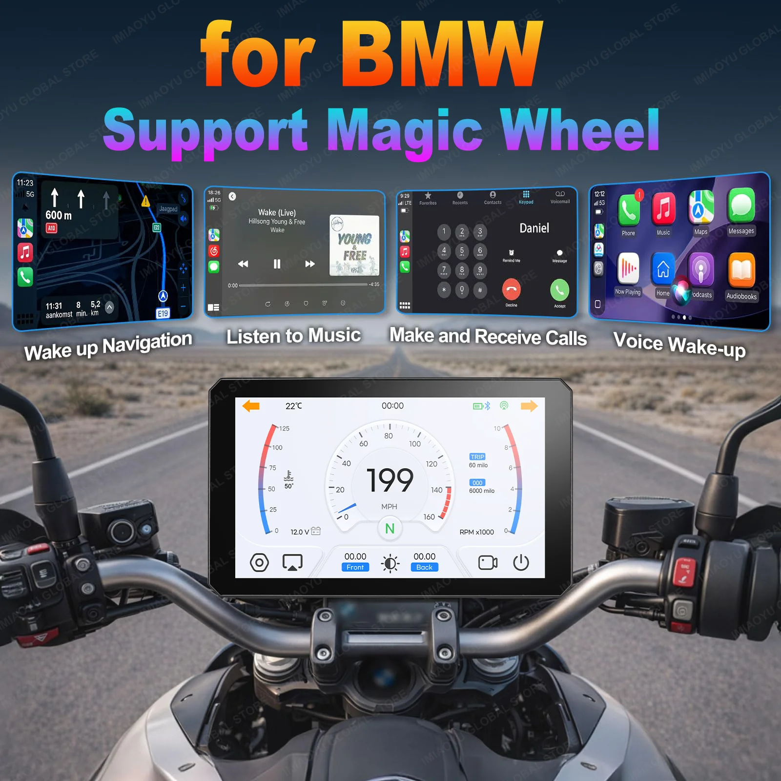 

7 Inch Motorcycle Smart Touch Screen Wireless CarPlay Android Auto Motorbike GPS Navigation for BMW R1200GS R1250GS R1300GS S100