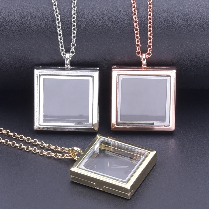 1Pc Clear Square Glass Memory Urn Locket Pendant Grunge Necklaces For Punk Living Ashes Picture Relicario Men Collier Jewelry