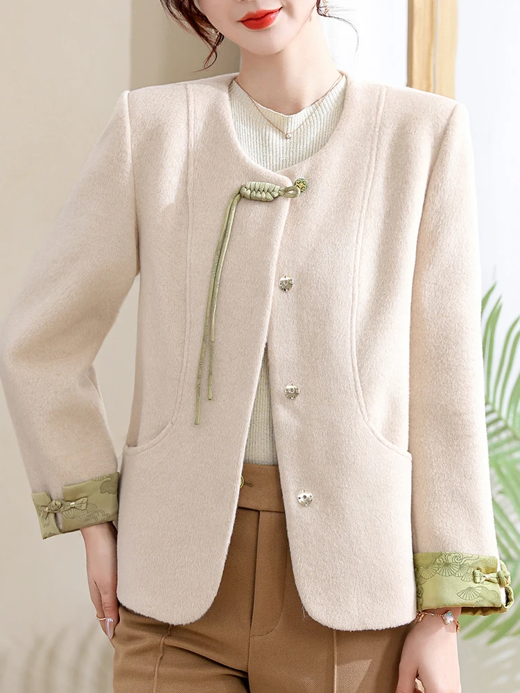 

Новое модное женское шерстяное пальто 2024 года в китайском национальном стиле для женщин среднего возраста, весенне-осенний трендовый свитер