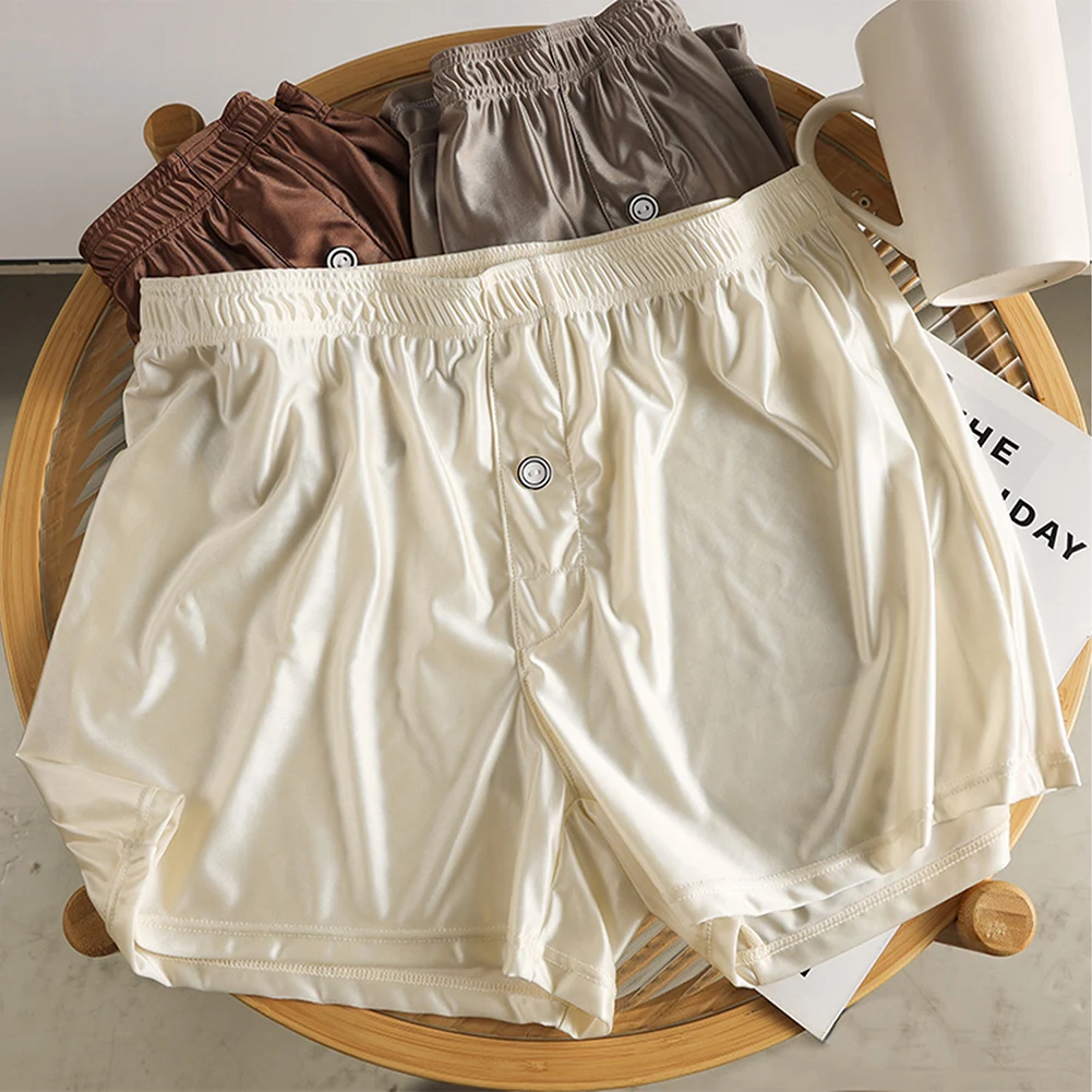 1pc Men Ice Silk Satin Boxer Short Low Rise Boxers Solid Color Underpants Breathable Smooth Panties Comfortable Underwear