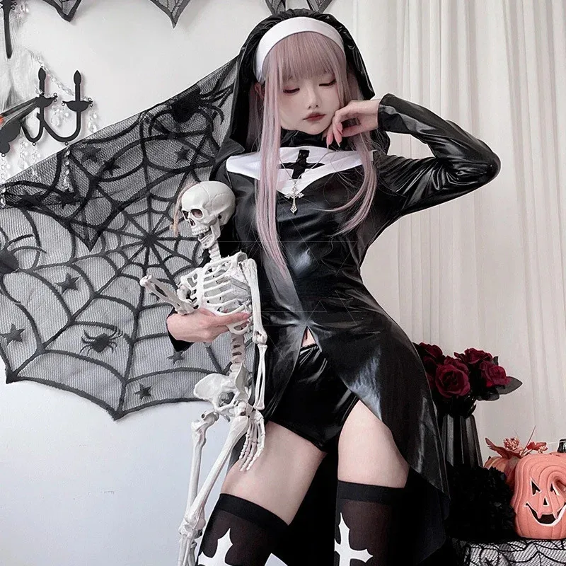 Uniforme de monja vampiro para mujer, disfraz de Halloween para adultos, disfraz de Cosplay cruzado oscuro, ropa gótica Sexy para fiesta Rave