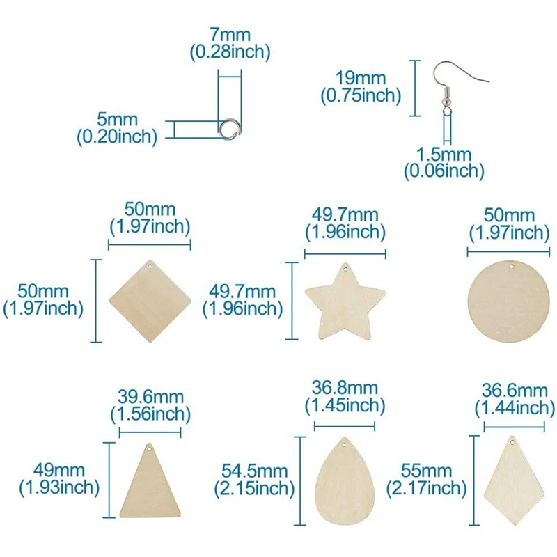 Ciondolo per orecchini in legno non finito 6 stili Kit di orecchini pendenti in legno con ritaglio vuoto per la creazione di gioielli artigianali fai-da-te