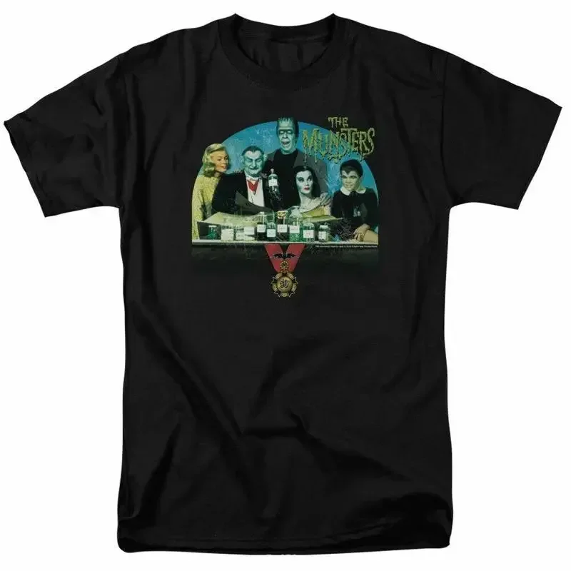 Футболка The Munsters 50 Year Potion, мужская, лицензионная, классическая, по мотивам телешоу, с изображением Германа и Эдди, черная