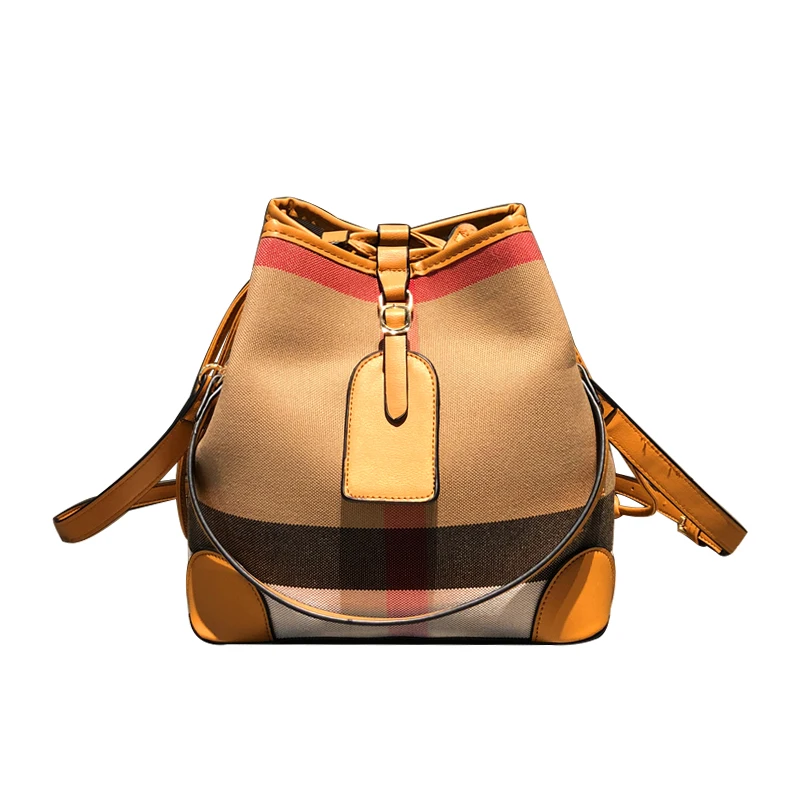 Female Bucket Bags String 2024 Luxury PU Leather Canvas Drawstring Designer Purses And Handbags Crossbody Shoulder Bags NO LOGO