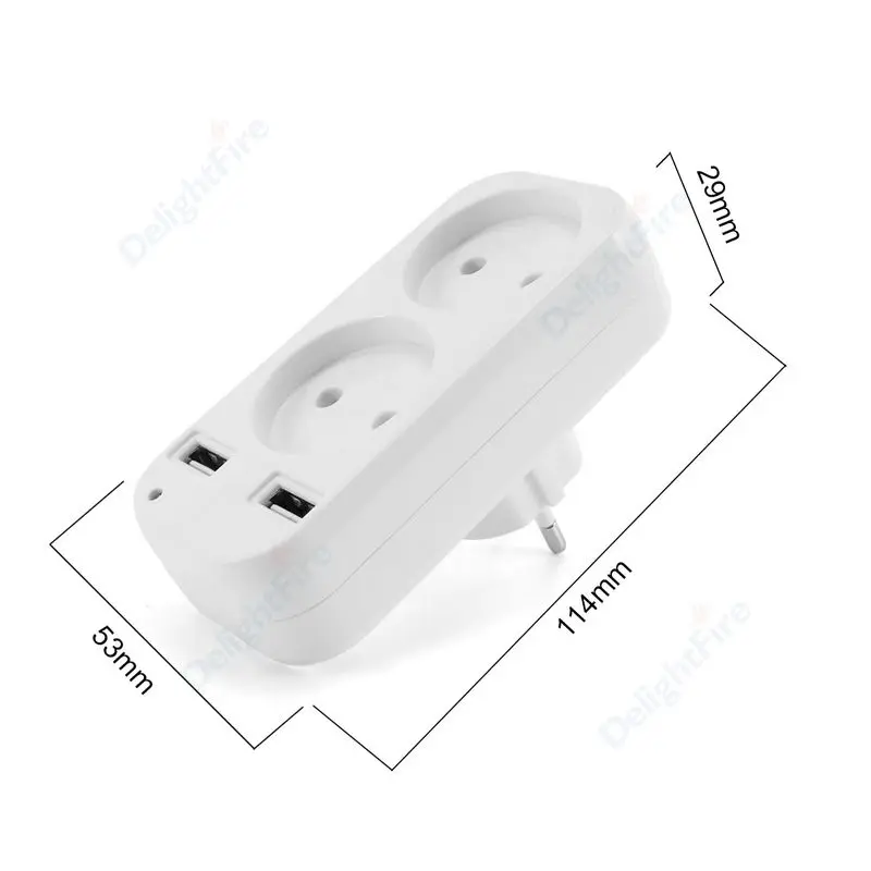 Wall Outlet USB EU Plug Adapter 1 To 2 Way European Standard Extender Socket With 2 USB Port Power Strip AC Convert Adaptor