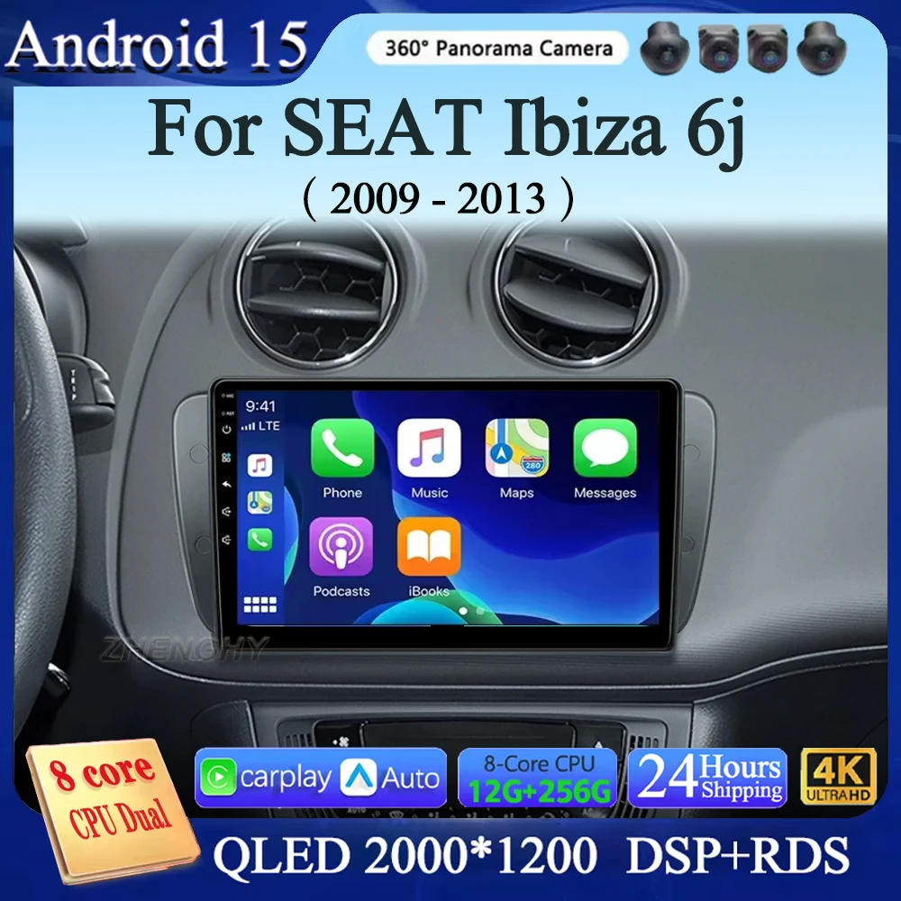 

Автомобильный радиоприемник Carplay Android 15 для Seat Ibiza MK4 6J SportCoupe Ecomotive Cupra 2009-2013, навигация, GPS, мультимедийный плеер, стерео