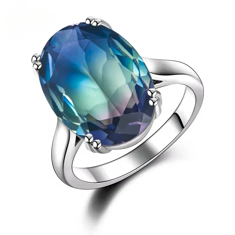 Fashion Oval Gradient Gemstone 13*18mm AAAAA Zircon Multicolor Tourmaline Ring Engagement Party Jewelry Gift for Women