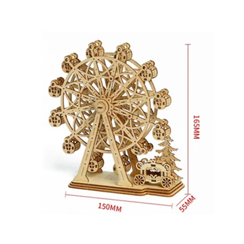 Puzzles en bois 3D, modèle de grande roue rotative, kit mécanique bricolage, jouet d'assemblage, cadeau