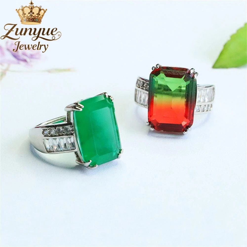 

High-End Colored Square Glass Diamond Ring Luxury Quality Fashion Fine Jewelry Exquisite Elegant Popular Best Charms Young Gift