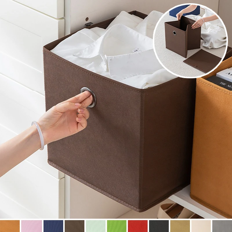 

1PC Collapsible Fabric Storage Bin with Pull Ring Large Capacity Foldable Organizer for Clothes Toys Home Wardrobe Non-Woven