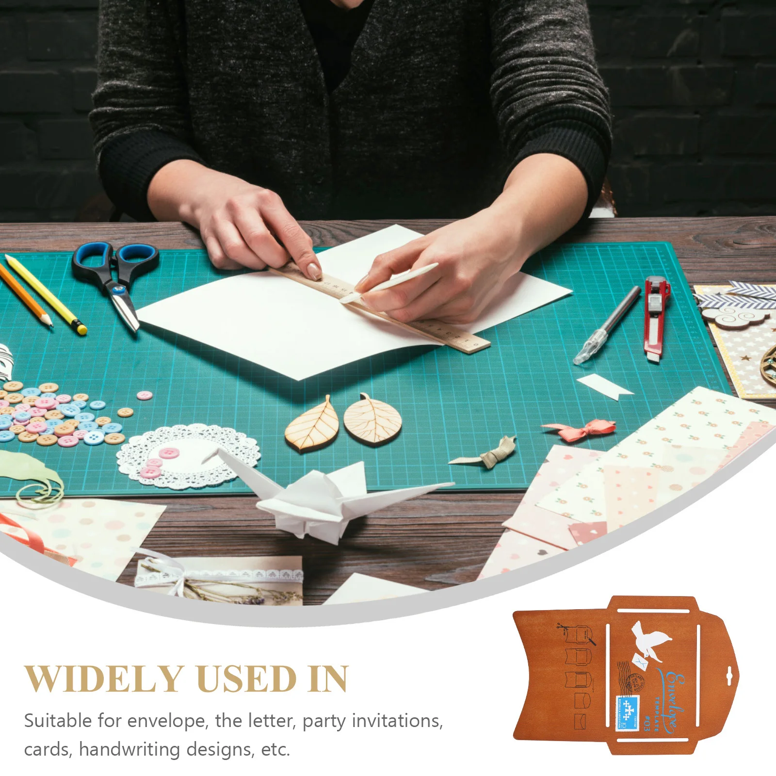 Wooden Envelope DIY Template Stencil Durable Invitation Cards Letters Marker for Greeting Gift Packaging Stencil